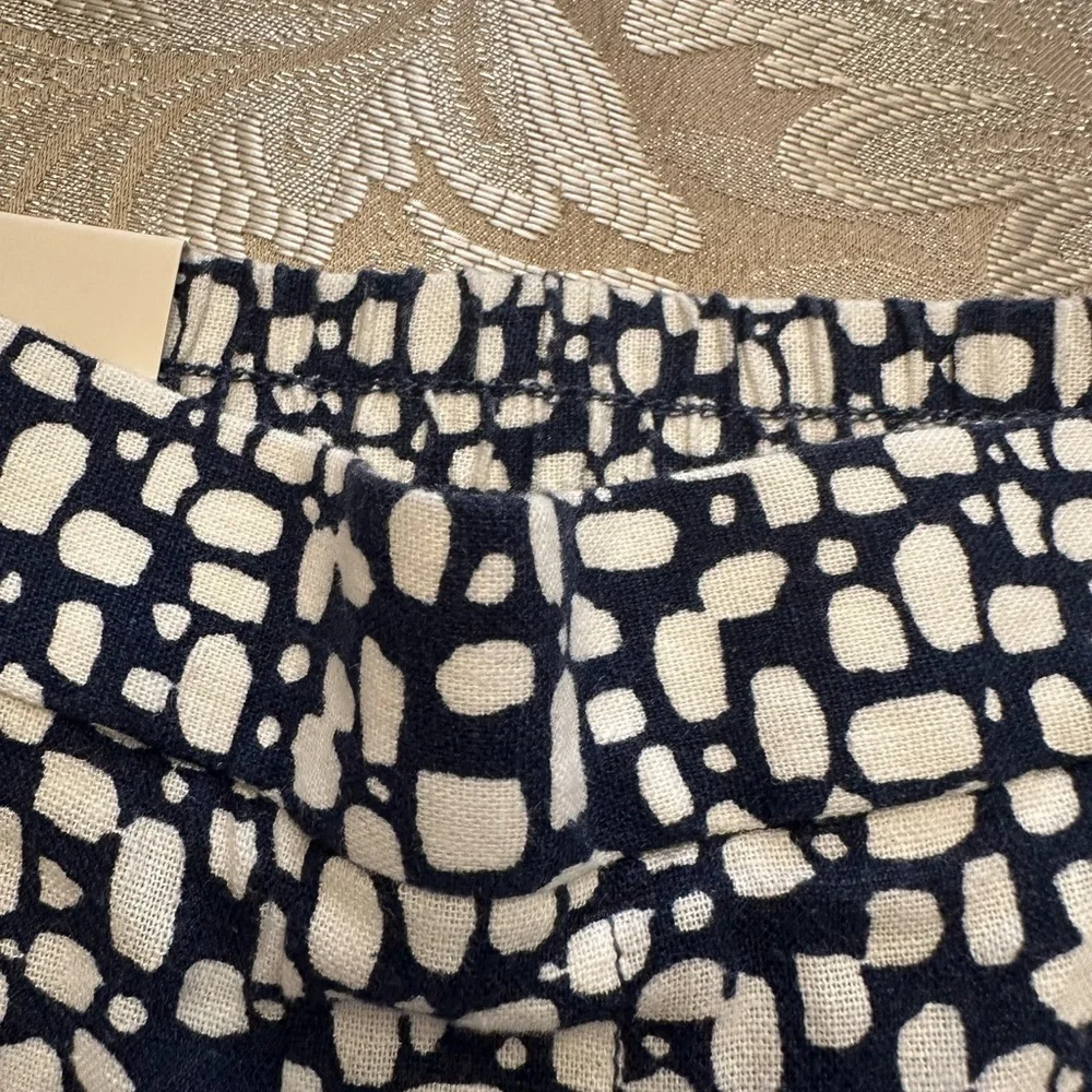 Banana Republic Navy and White Cropped Linen Blend Wide Leg Pants NWT